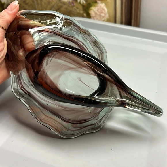 Vintage Hand Blown Swirl Art Glass Purple Hued Centerpiece Bowl Decor - Picture 3 of 5